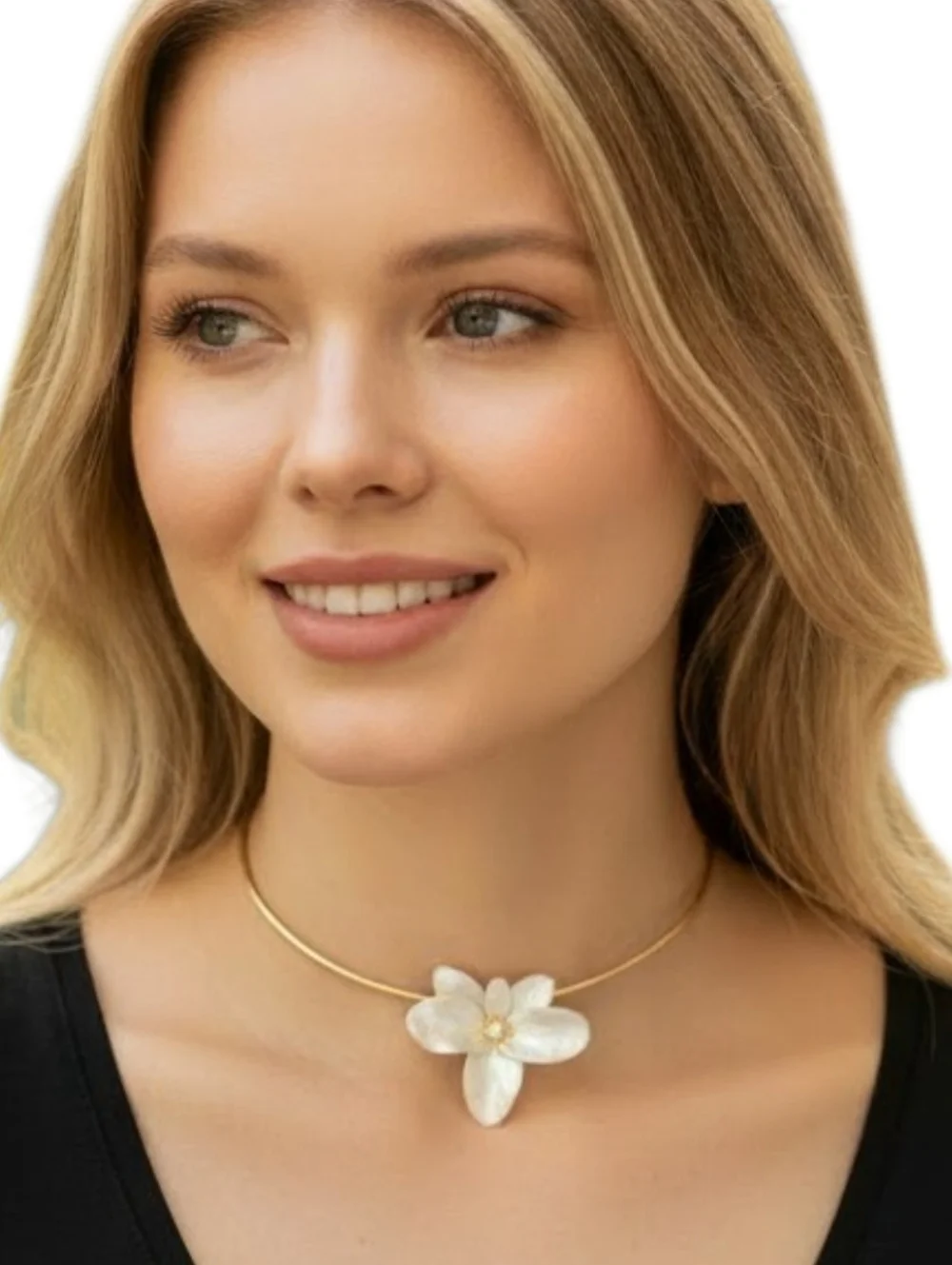 🤍▪️Piper K▪️ Cubic Zorconia Elegant White Flower Collar Choker  Orchid Necklace